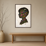 Bloom Within van Wandkraft op canvas in wenge baklijst, in een licht Japandi interieur.