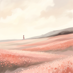 Blossom Field - wandelaar in roze bloemenveld, Wandkraft