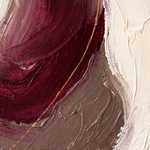 Bronze Horizon wanddecoratie van Wandkraft: een abstracte compositie van zachte overlappende vlakken en een enkele vloeiende lijn, met subtiele textuur, in diep bordeaux, warm taupe, gebroken ivoor, fine-art goud als accent.