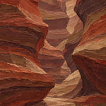 Peinture d'une gorge étroite aux parois rocheuses stratifiées rouge rouille, aubergine et sable, Wandkraft