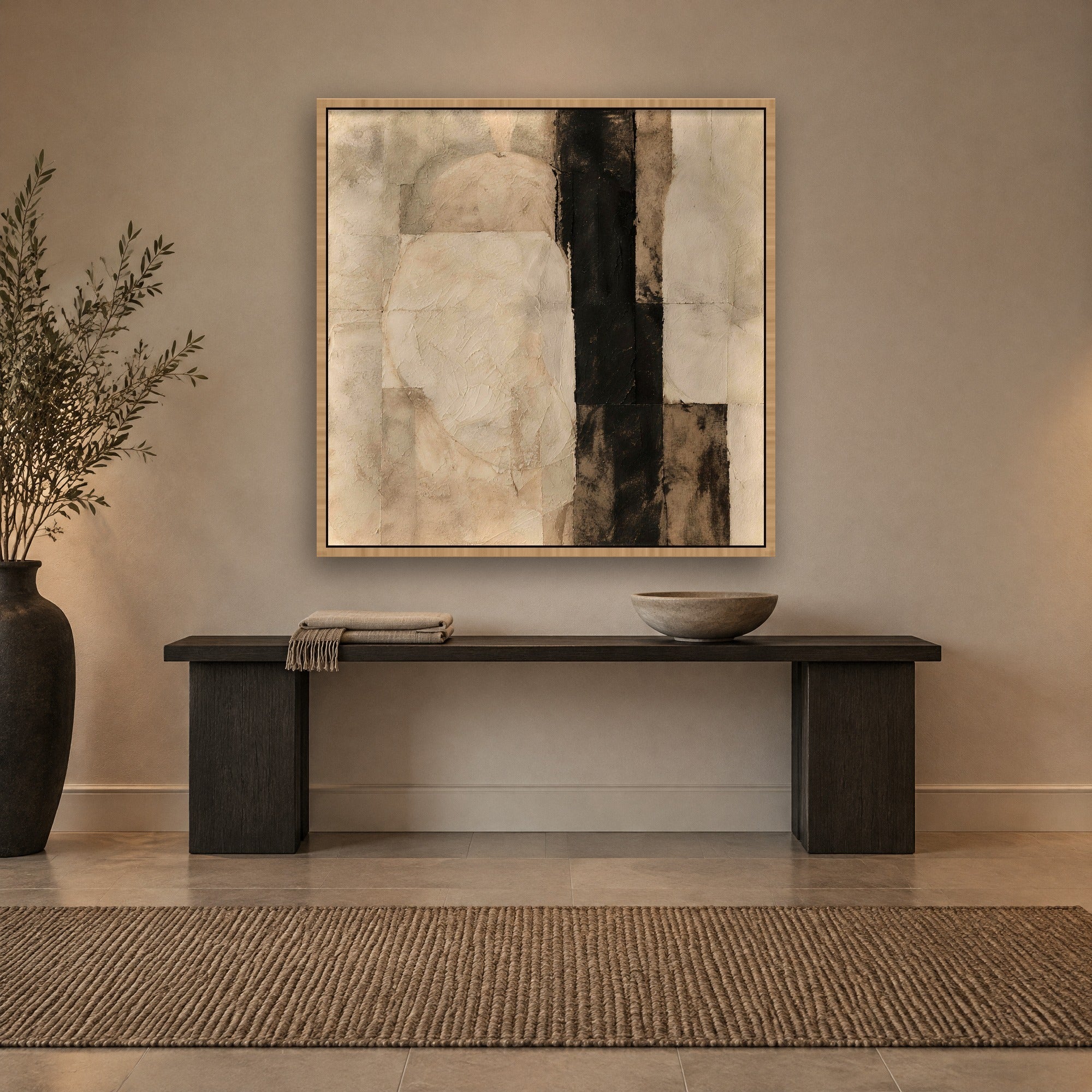 Chalk Pillar sfeerbeeld met baklijst in naturel hout in een hal