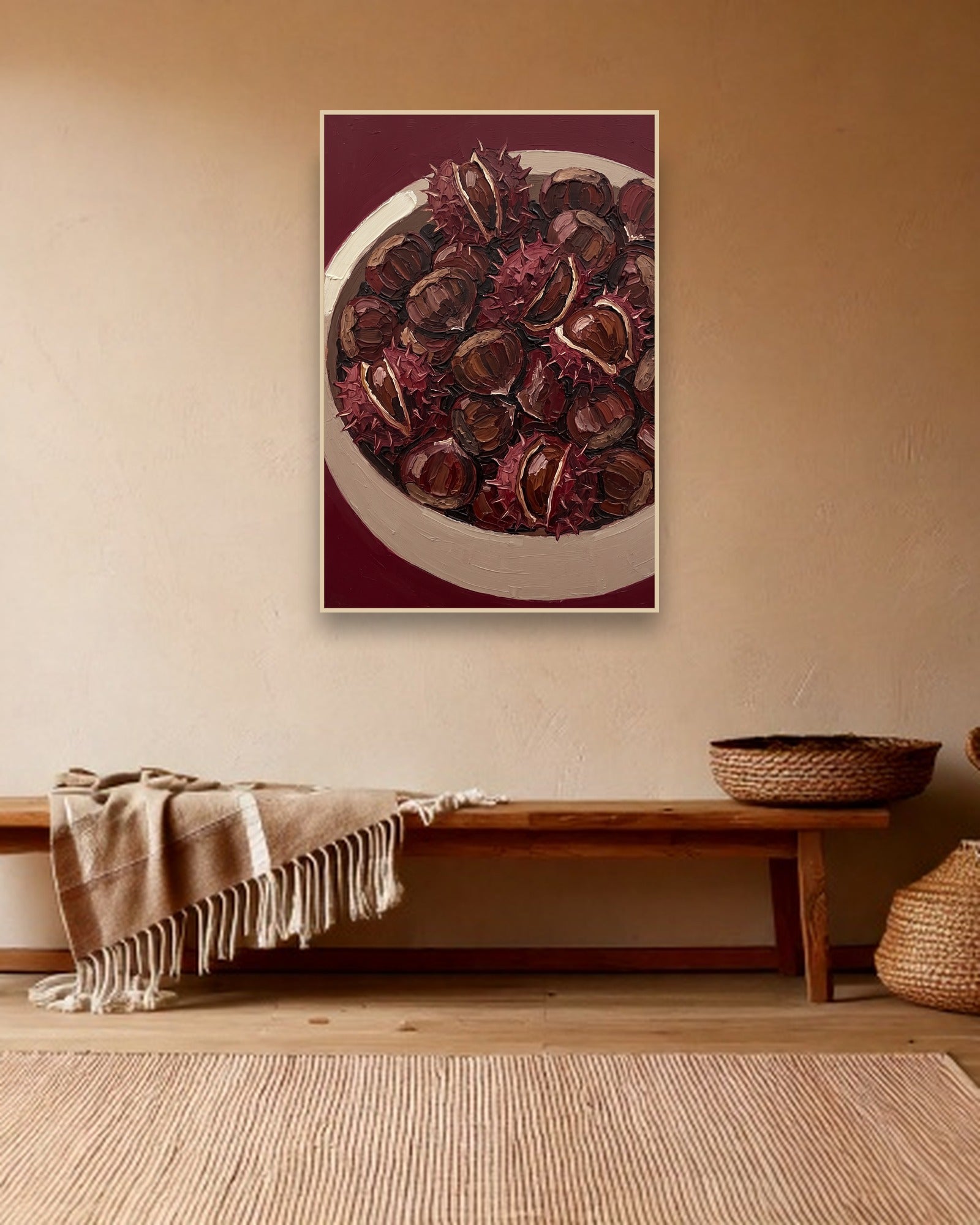 Chestnut Harvest sfeerbeeld met blanke houten lijst in bohemien interieur