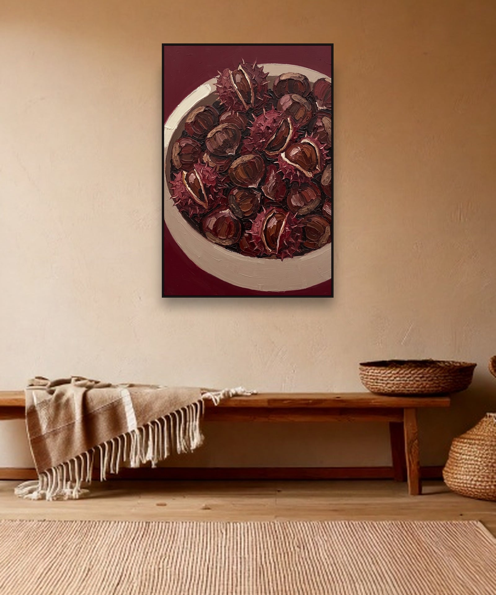 Chestnut Harvest ambiance avec cadre caisse noir dans un intérieur bohème