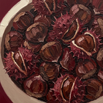 Chestnut Harvest - schaal kastanjes in wijnrood, Wandkraft