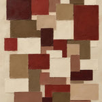 Patchwork van rechthoekige blokjes in bordeaux, oudroze, olijf, taupe en crème, Wandkraft