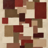 Patchwork van rechthoekige blokjes in bordeaux, oudroze, olijf, taupe en crème, Wandkraft