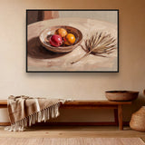 Citrus Table Stimmungsbild mit schwarzem Schattenfugenrahmen im Boho Interieur