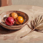 Citrus Table - stilleven met citrusfruit en palmblad wanddecoratie
