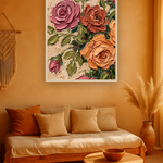 Clay Bloom van Wandkraft op canvas in blanke baklijst, in een warm bohemian interieur.