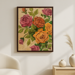 Clay Bloom van Wandkraft op canvas in wenge baklijst, in een licht Scandinavisch interieur.