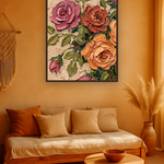 Clay Bloom van Wandkraft op canvas in wenge baklijst, in een warm bohemian interieur.
