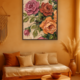 Clay Bloom van Wandkraft op canvas in wenge baklijst, in een warm bohemian interieur.