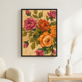 Clay Bloom van Wandkraft op canvas in zwarte baklijst, in een licht Scandinavisch interieur.