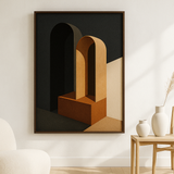 Concrete Hours van Wandkraft op akoestisch vilt in wenge baklijst, in een licht Scandinavisch interieur.