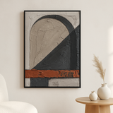 Concrete Hours van Wandkraft op akoestisch vilt in zwarte baklijst, in een licht Scandinavisch interieur.