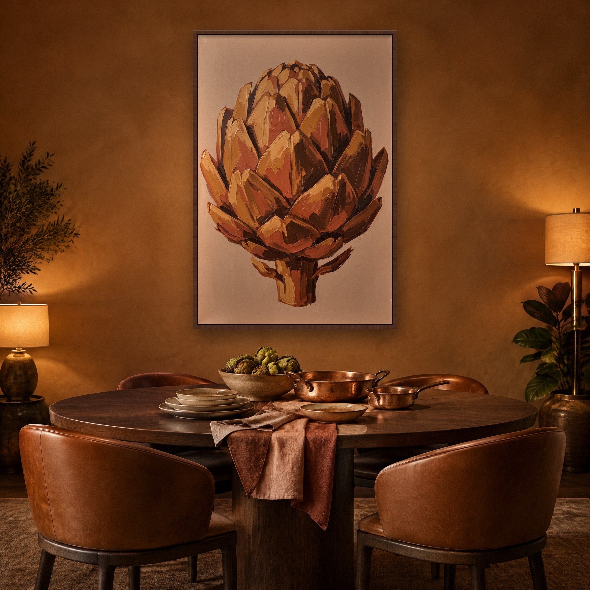 Copper Crown Stimmungsbild mit kastanienbraunem Schattenfugenrahmen im warmen Esszimmer