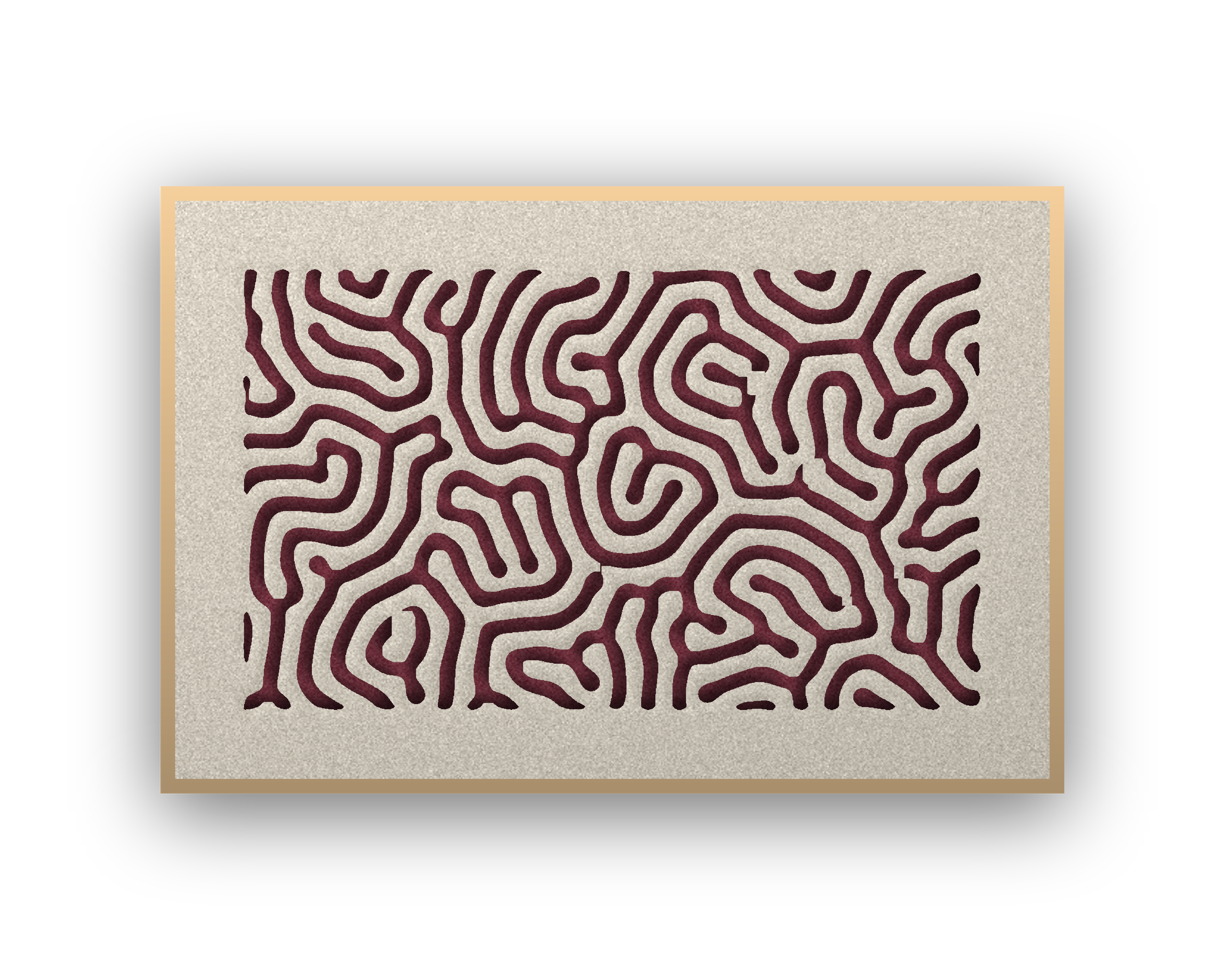 Panneau en feutre acoustique Coral Maze accroché en paysage, avec cadre caisse naturel, détouré