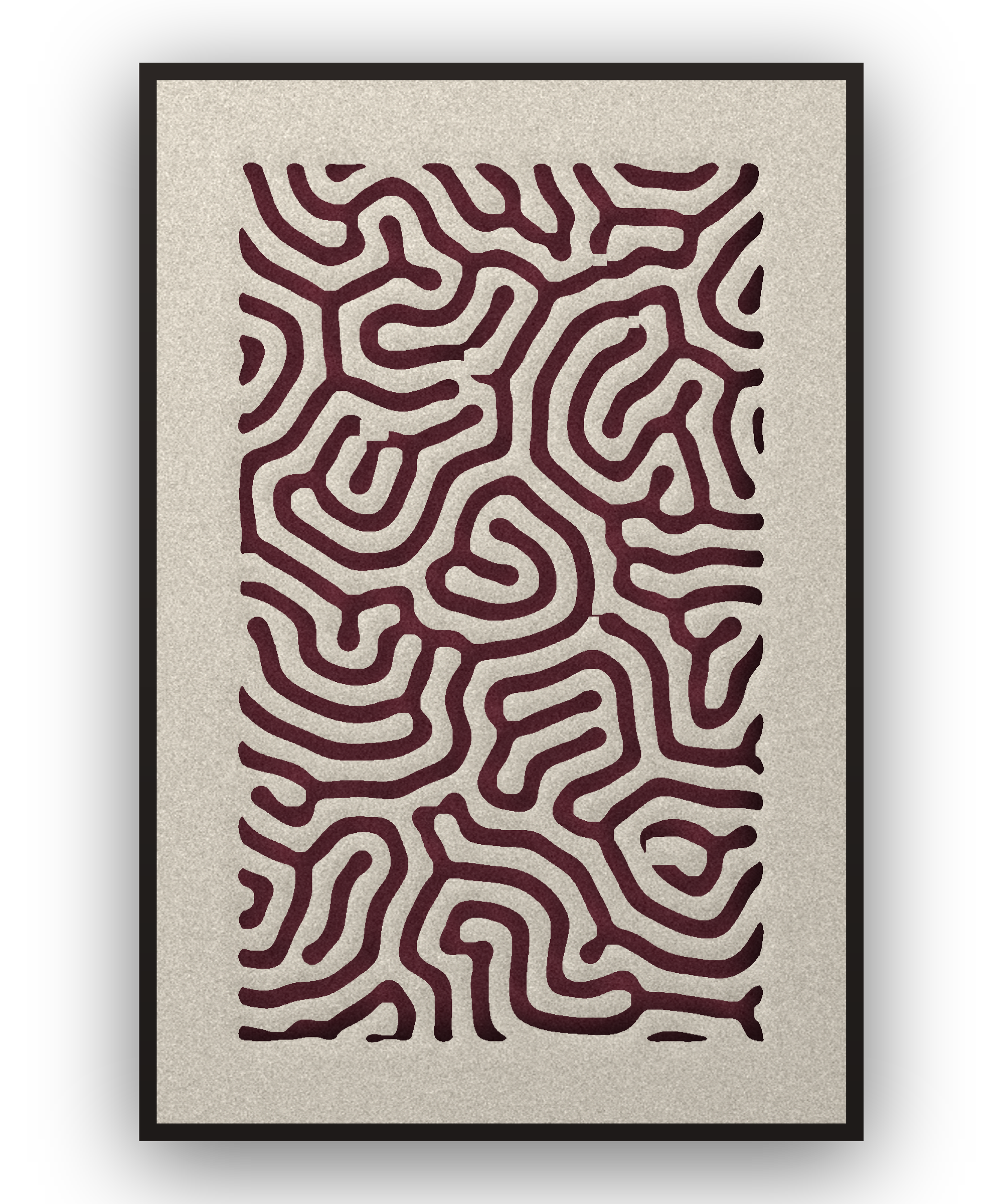 Coral Maze Akustikfilz-Paneel mit schwarzem Schattenfugenrahmen, freigestellt