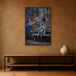 Corner Story van Wandkraft op canvas in wenge baklijst, in een stoere loft.