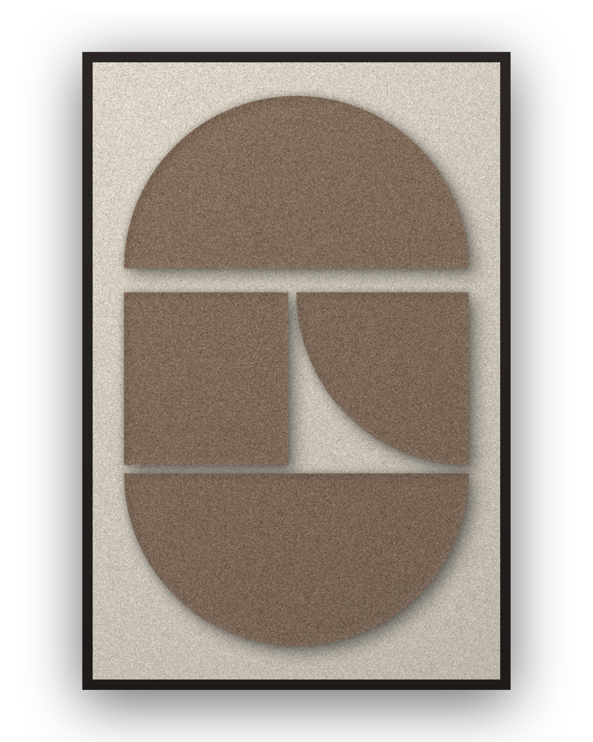 Panneau en feutre acoustique Counter Arch Cocoa avec éléments appliqués brun café sur ivoire, cadre caisse noir