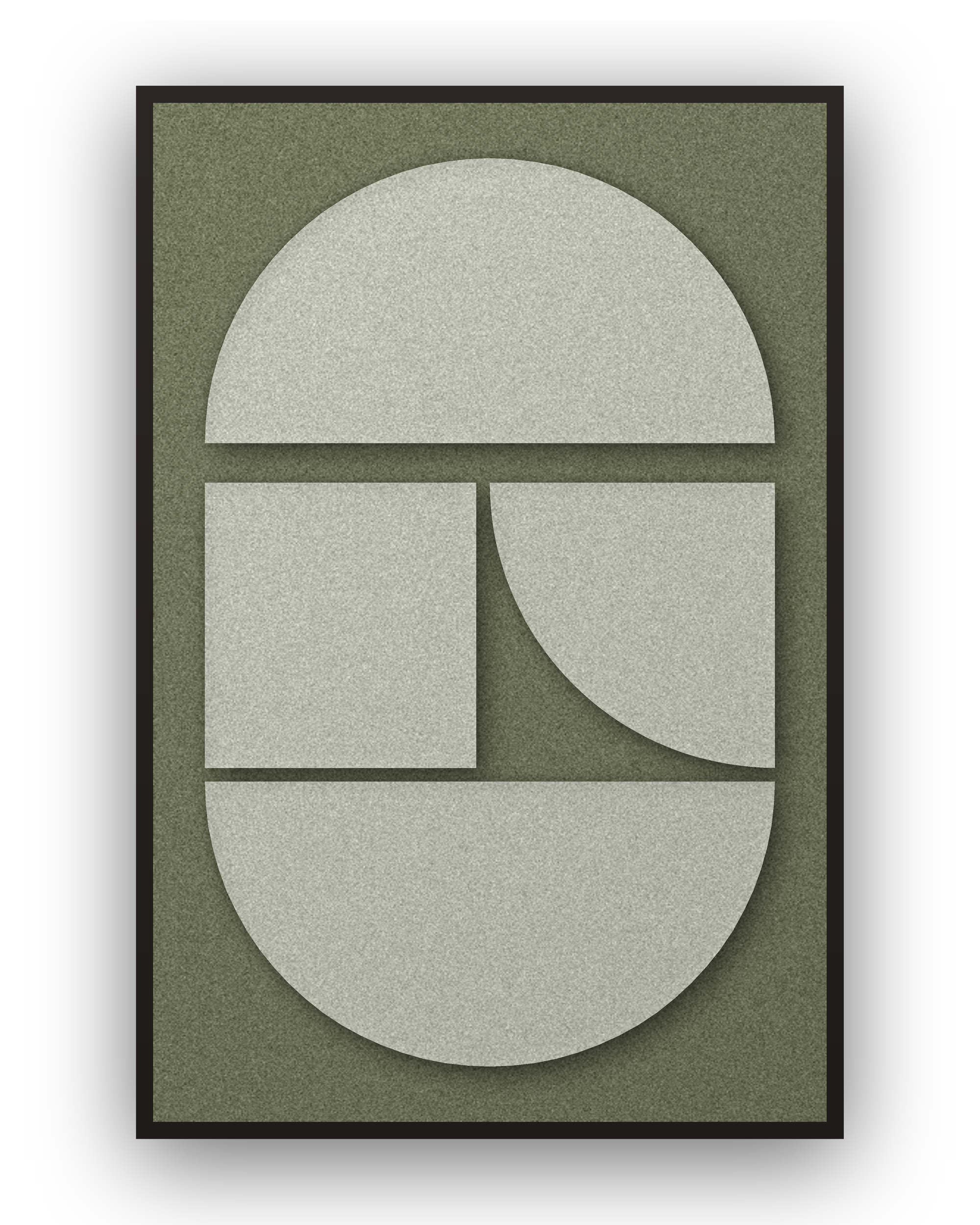 Panneau en feutre acoustique Counter Arch Fern avec éléments appliqués gris-vert sur vert forêt, cadre caisse noir