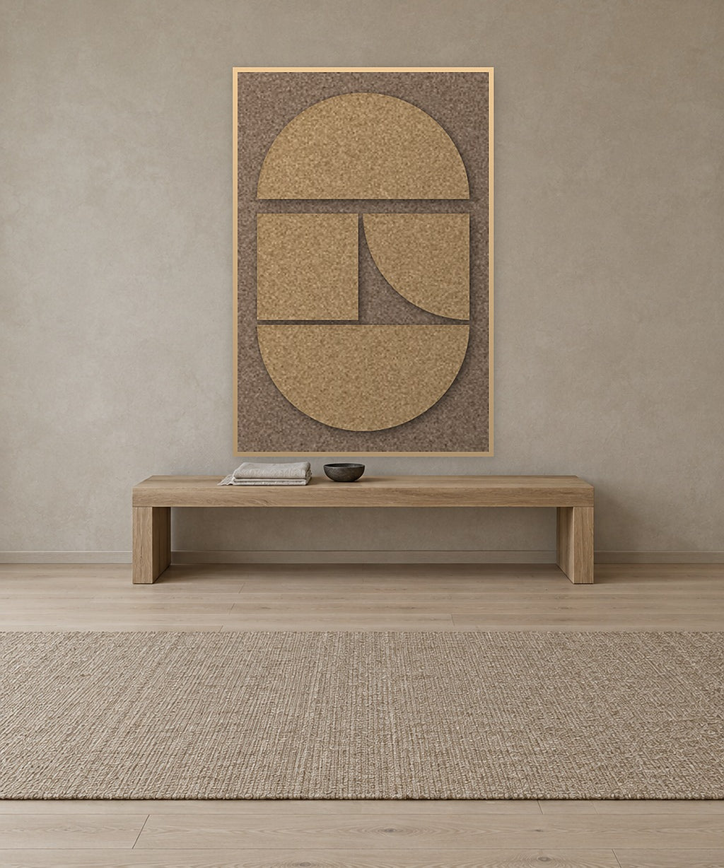 Counter Arch Latte viltpaneel met blanke baklijst aan de wand