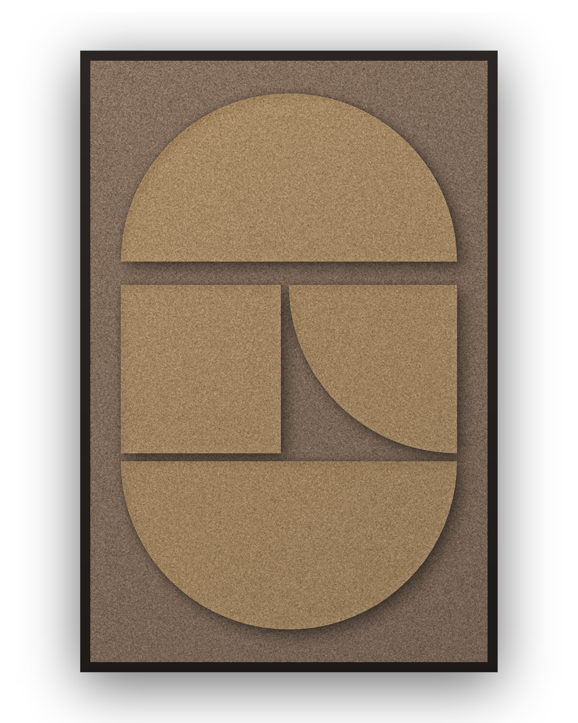 Panneau en feutre acoustique Counter Arch Latte avec éléments appliqués brun latte sur brun café, cadre caisse noir