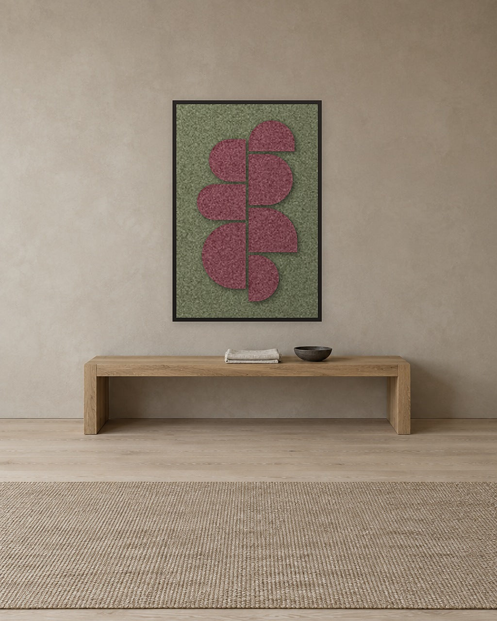 Crescent Column Berry viltpaneel aan de wand in een bohemian interieur