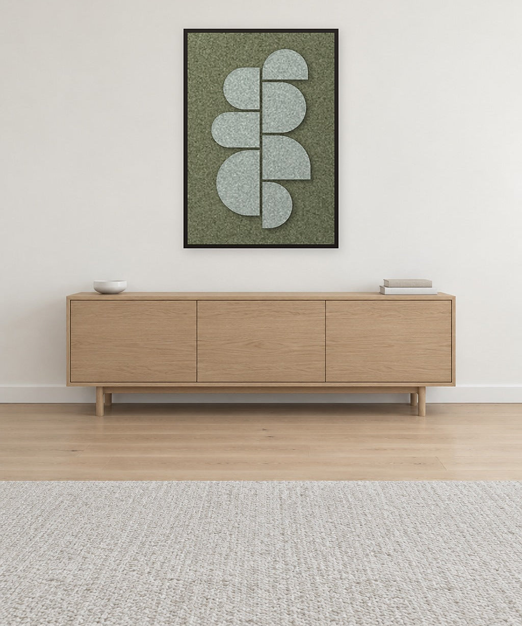 Crescent Column Forest viltpaneel aan de wand in een Scandinavisch interieur