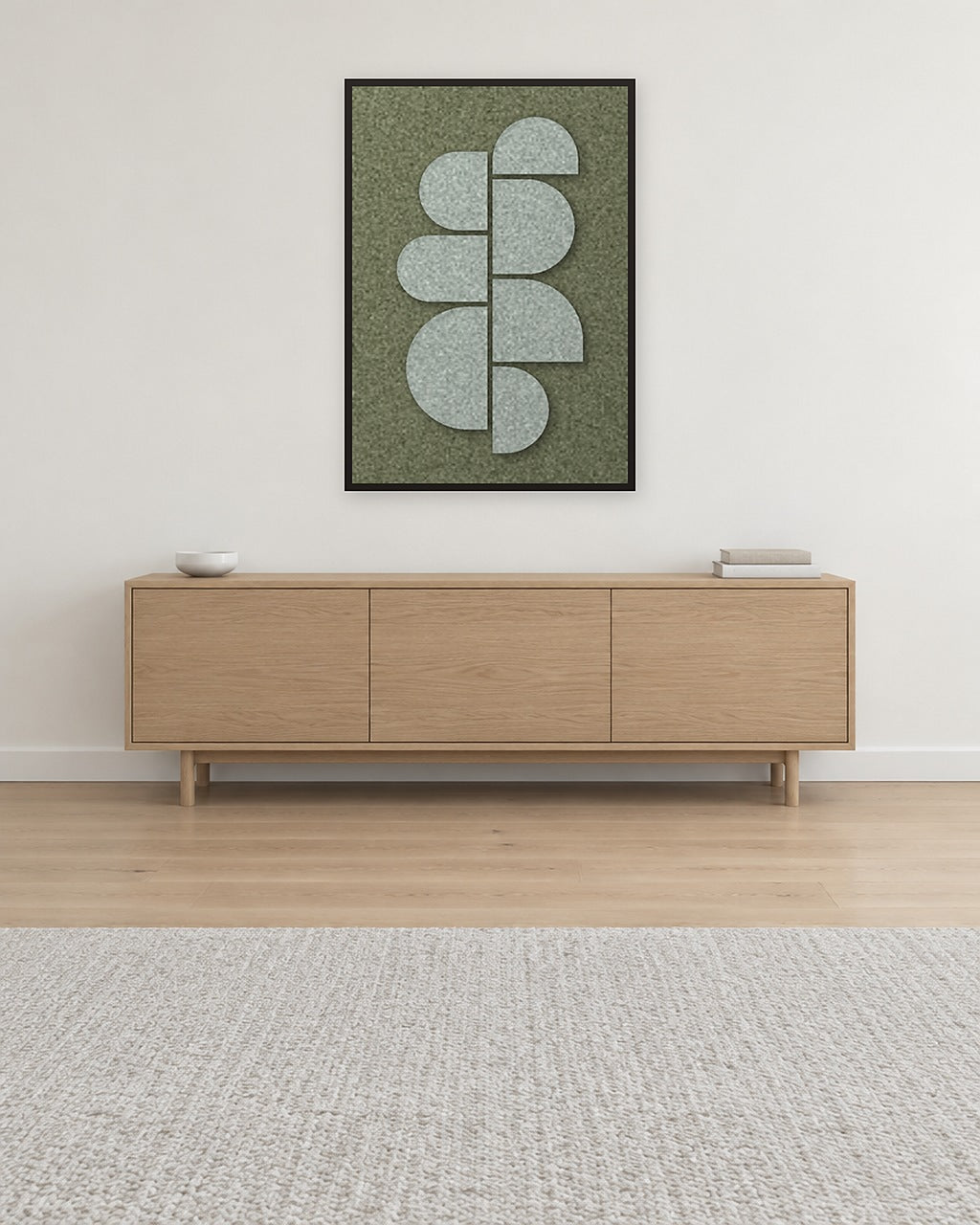 Crescent Column Forest viltpaneel aan de wand in een Scandinavisch interieur