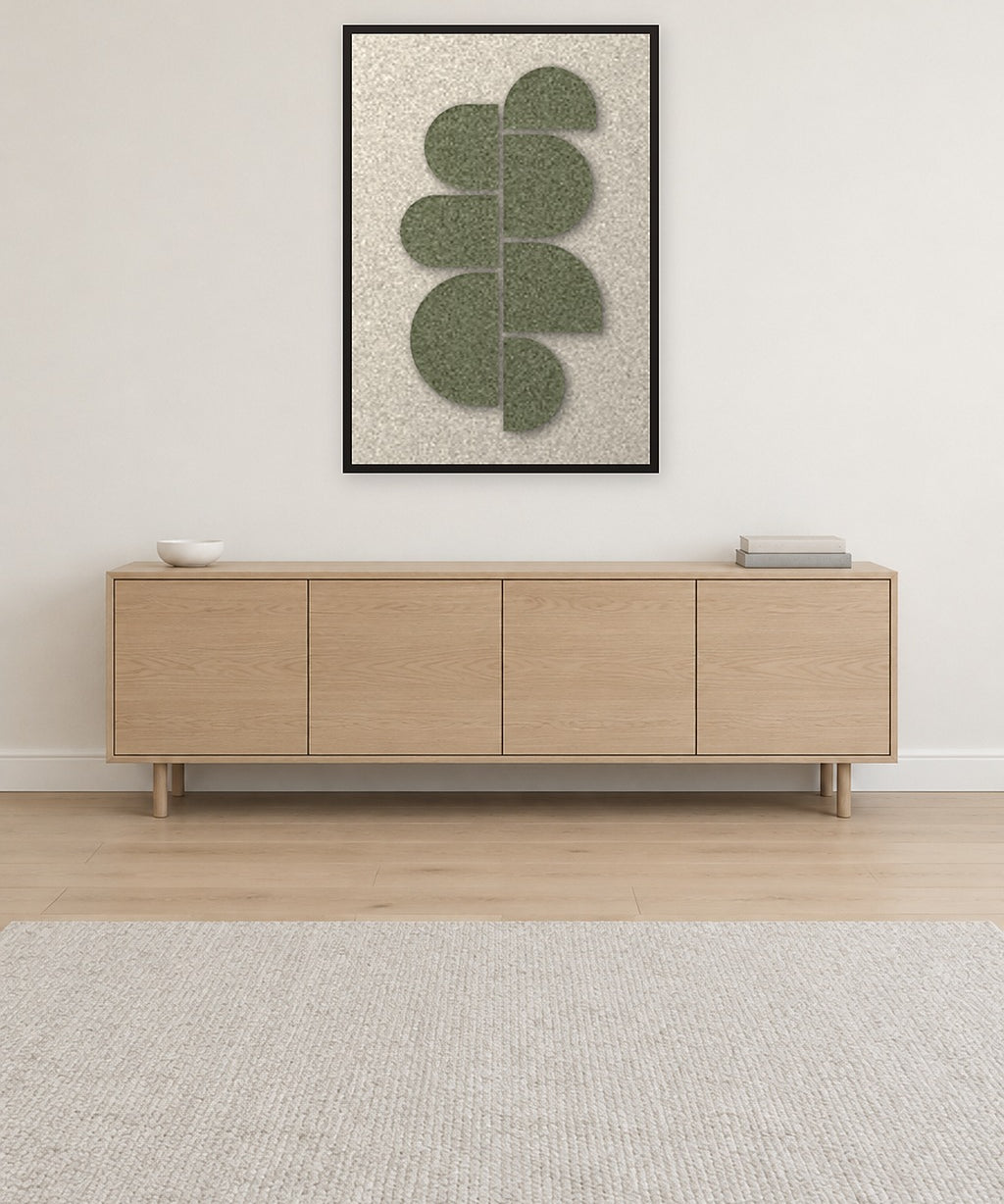 Crescent Column Sage viltpaneel aan de wand in een Scandinavisch interieur