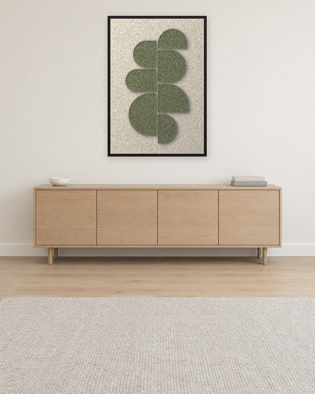 Crescent Column Sage viltpaneel aan de wand in een Scandinavisch interieur
