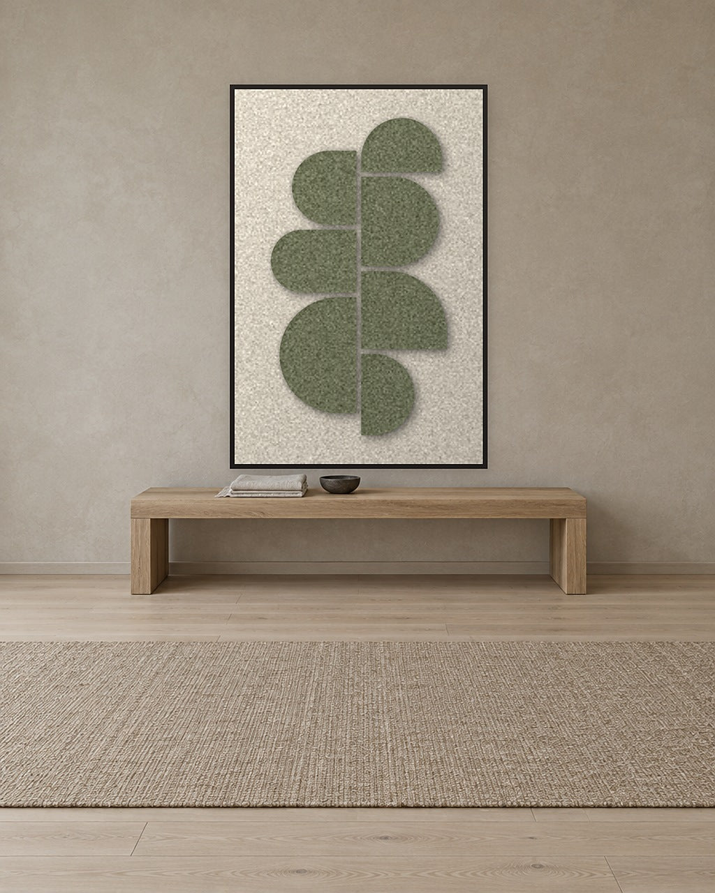 Crescent Column Sage viltpaneel aan de wand in een Scandinavisch interieur