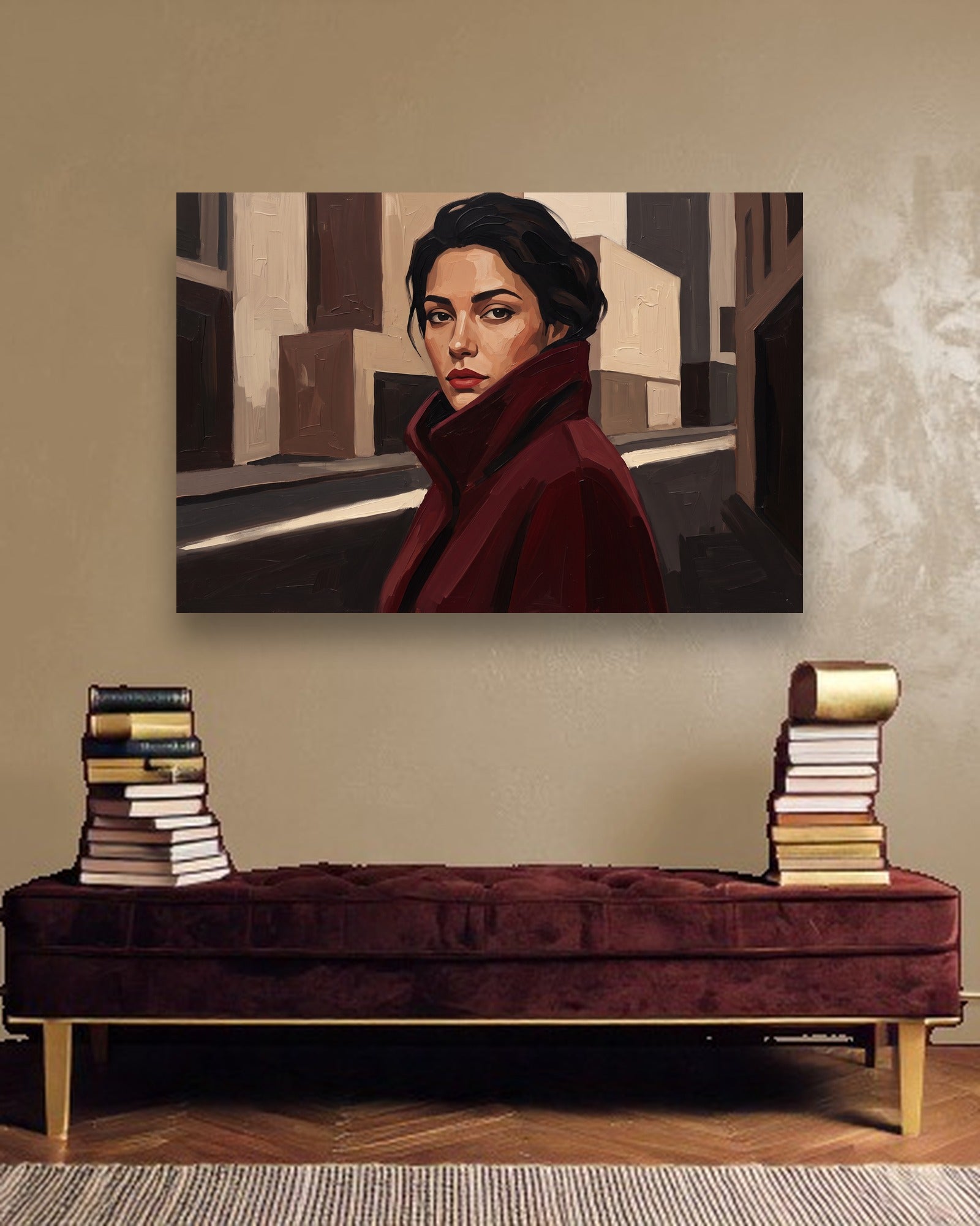 Crimson Turn ambiance sans cadre dans un intérieur de luxe moderne