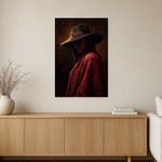 Crimson Veil van Wandkraft op canvas zonder lijst, vlak aan de muur, in een warm, licht interieur.