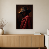 Crimson Veil van Wandkraft op canvas in wenge baklijst, in een warm, licht interieur.
