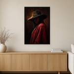 Crimson Veil van Wandkraft op canvas in zwarte baklijst, in een warm, licht interieur.