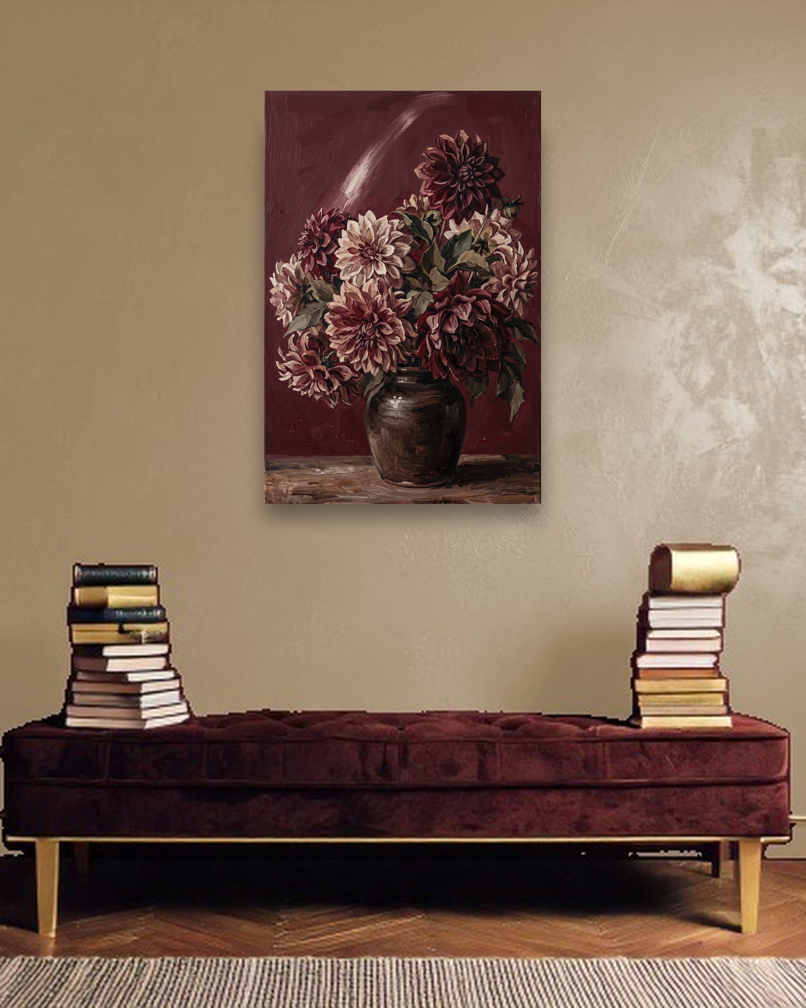 Dahlias at Dusk ambiance sans cadre dans un intérieur de luxe moderne