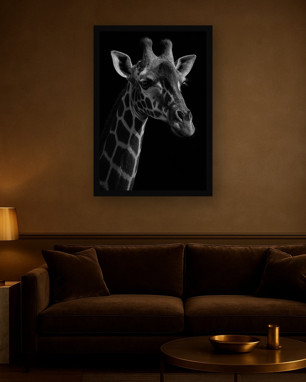 Dark Patchwork interieur mockup met zwarte lijst