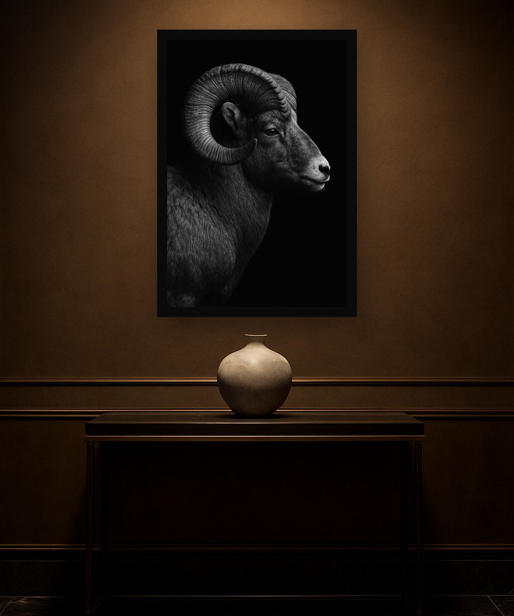 Dark Spiral interieur mockup met zwarte lijst