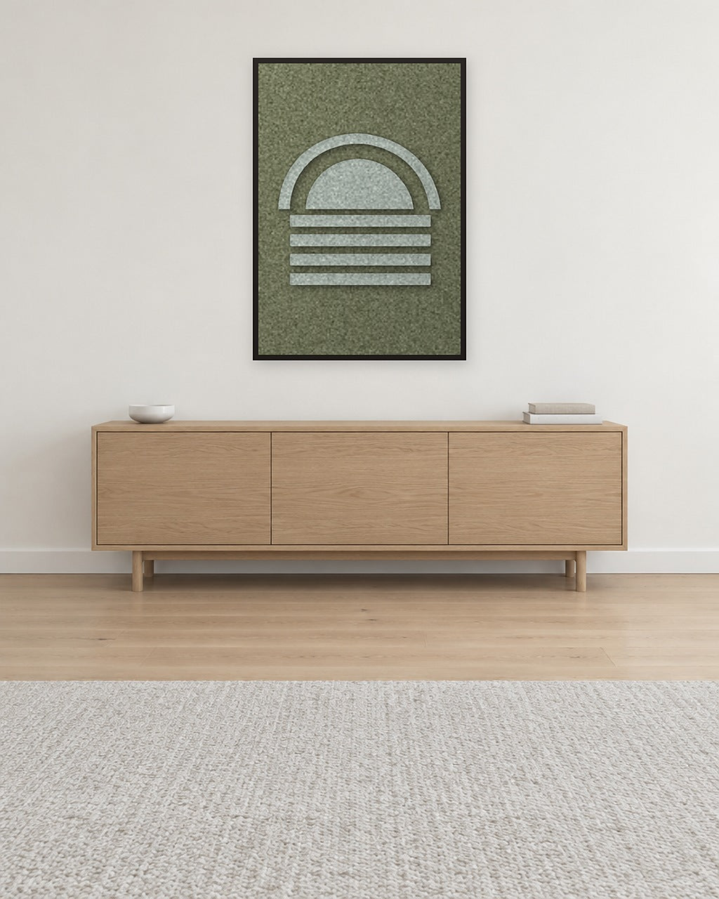 Dawn Arch Forest viltpaneel aan de wand in een Scandinavisch interieur