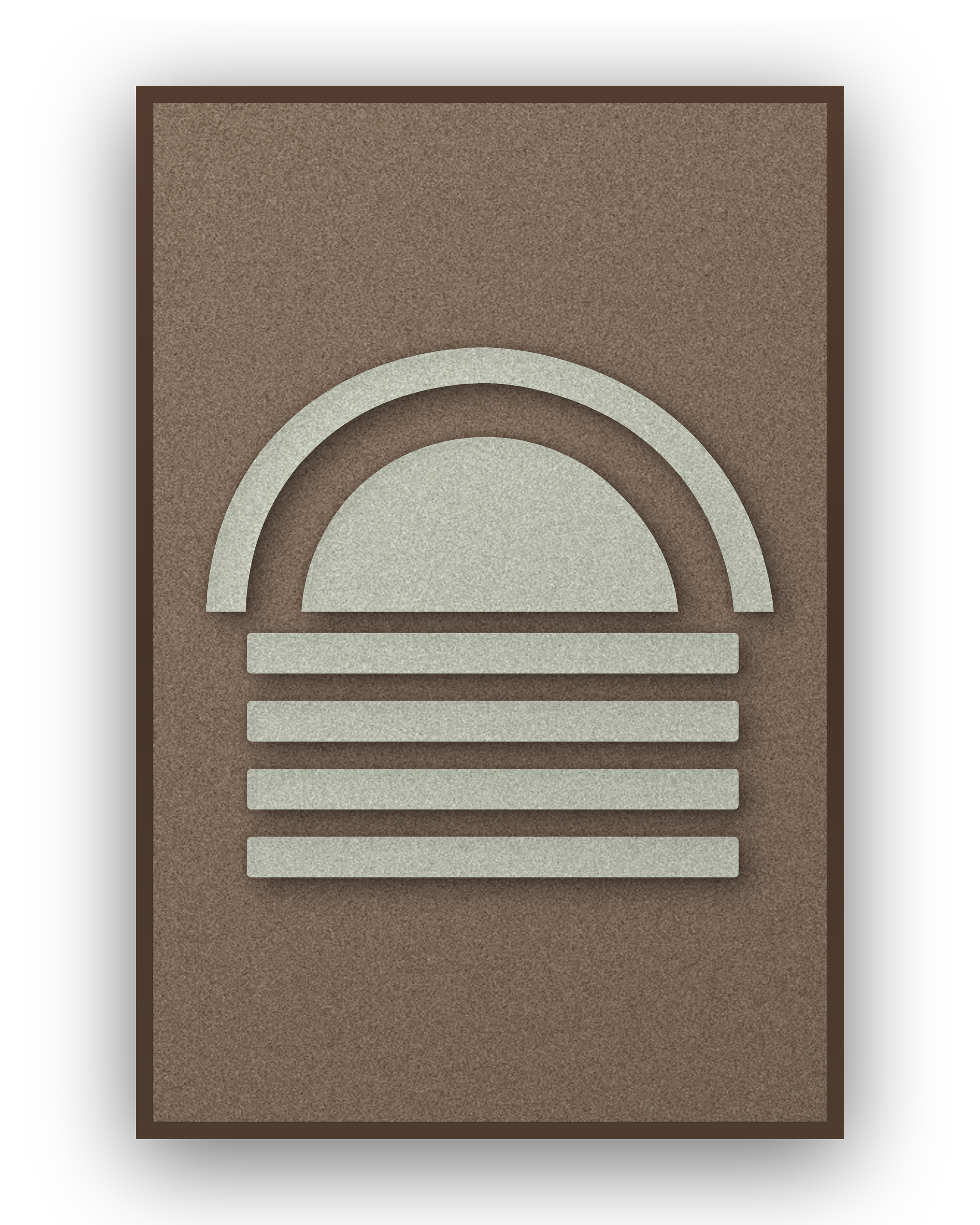Dawn Arch Mocha akoestisch viltpaneel met kastanjebruine (wenge) baklijst, vrijstaand