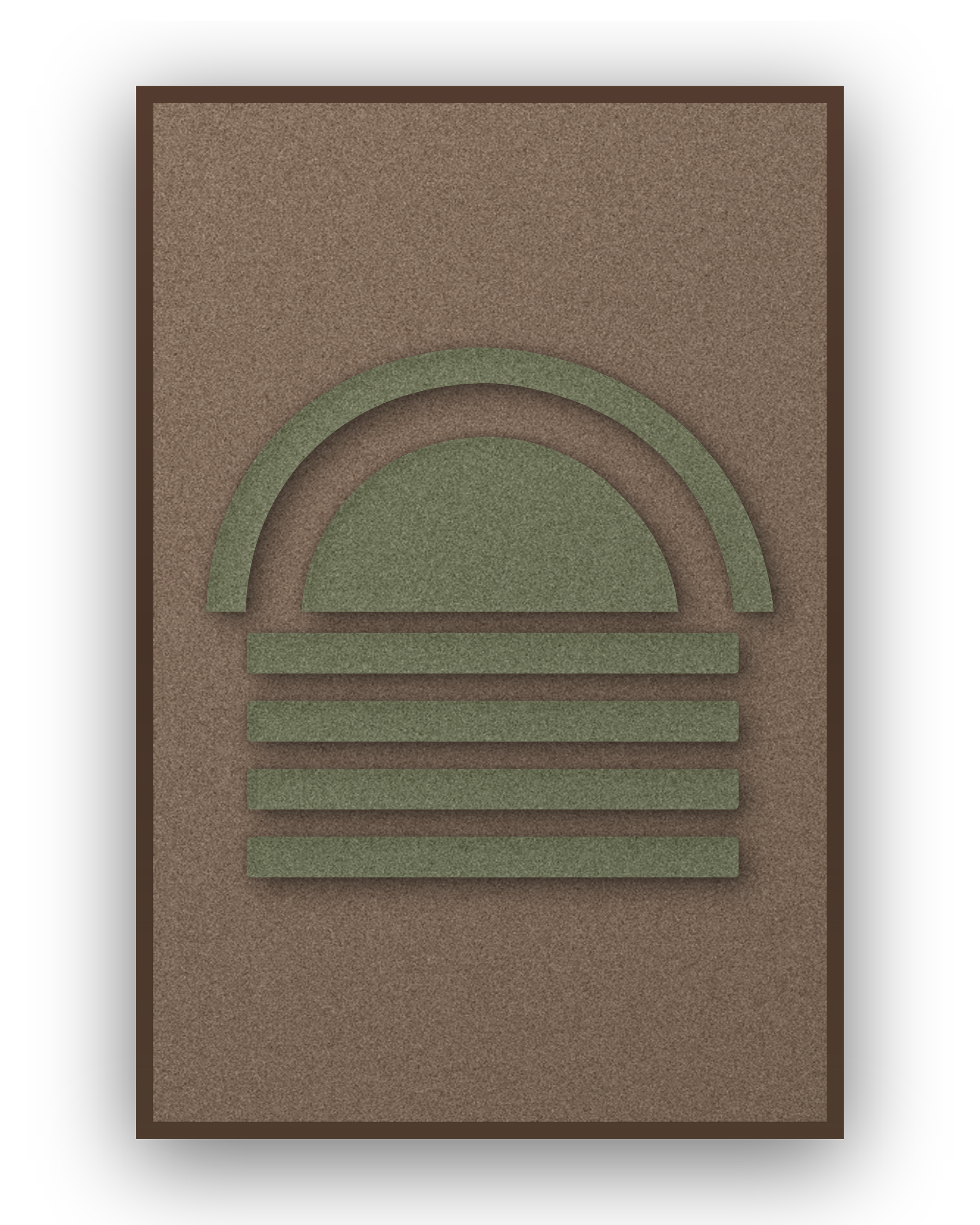 Dawn Arch Moss akoestisch viltpaneel met kastanjebruine (wenge) baklijst, vrijstaand