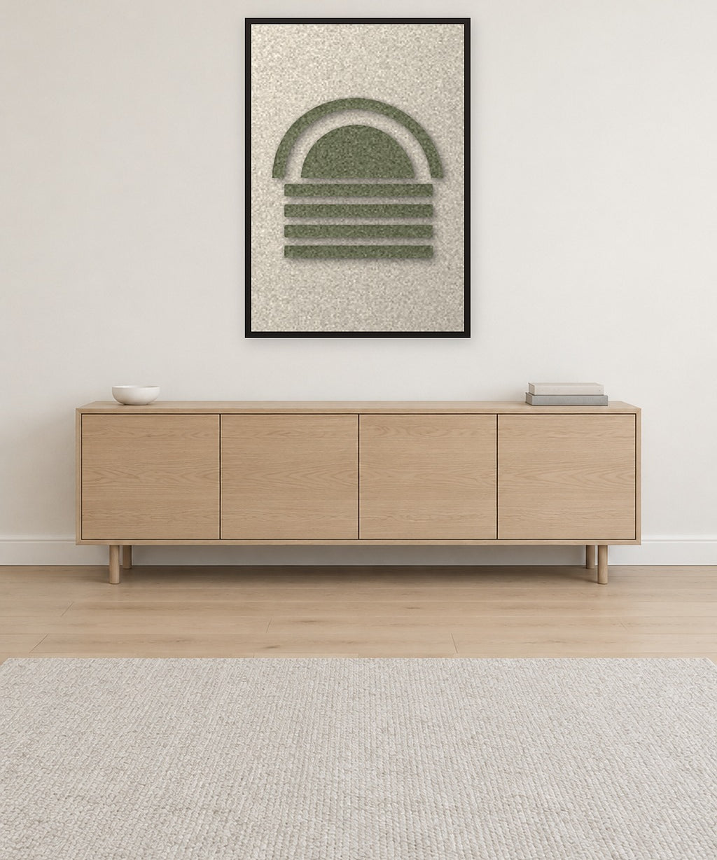 Dawn Arch Sage viltpaneel aan de wand in een Scandinavisch interieur