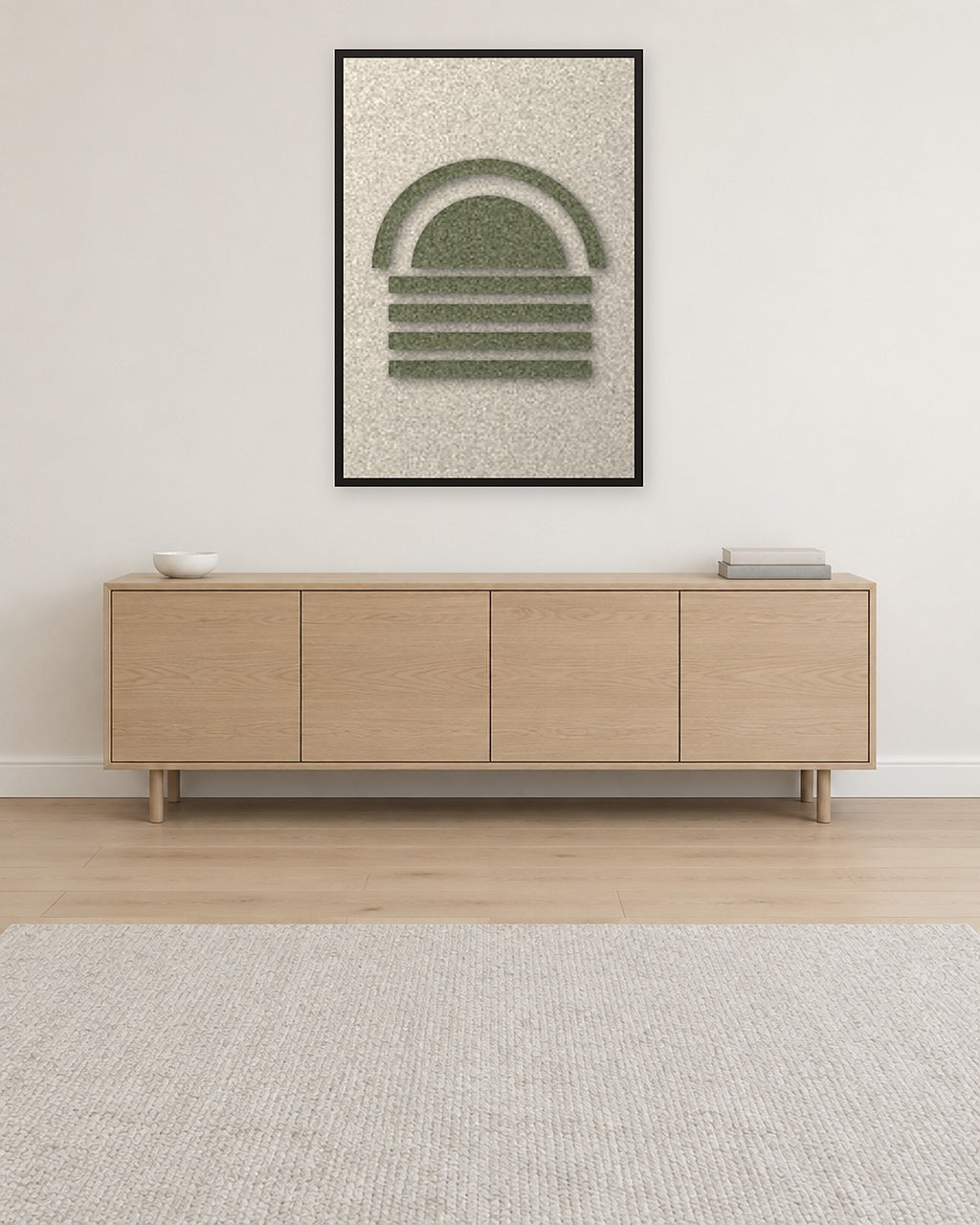 Dawn Arch Sage viltpaneel aan de wand in een Scandinavisch interieur