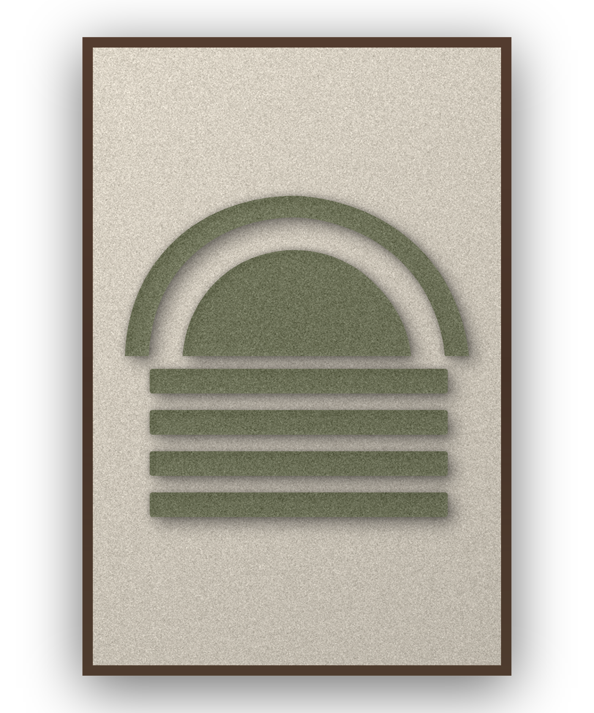 Dawn Arch Sage akoestisch viltpaneel met kastanjebruine (wenge) baklijst, vrijstaand