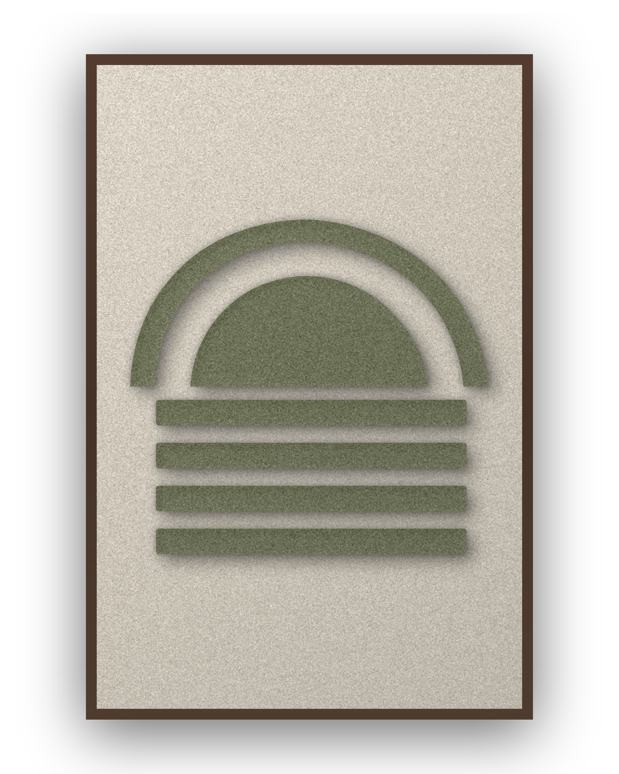 Dawn Arch Sage akoestisch viltpaneel met kastanjebruine (wenge) baklijst, vrijstaand