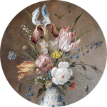 Flowers in a Wan-Li Vase, rond kunstwerk op dibond van Wandkraft, Art facsimile