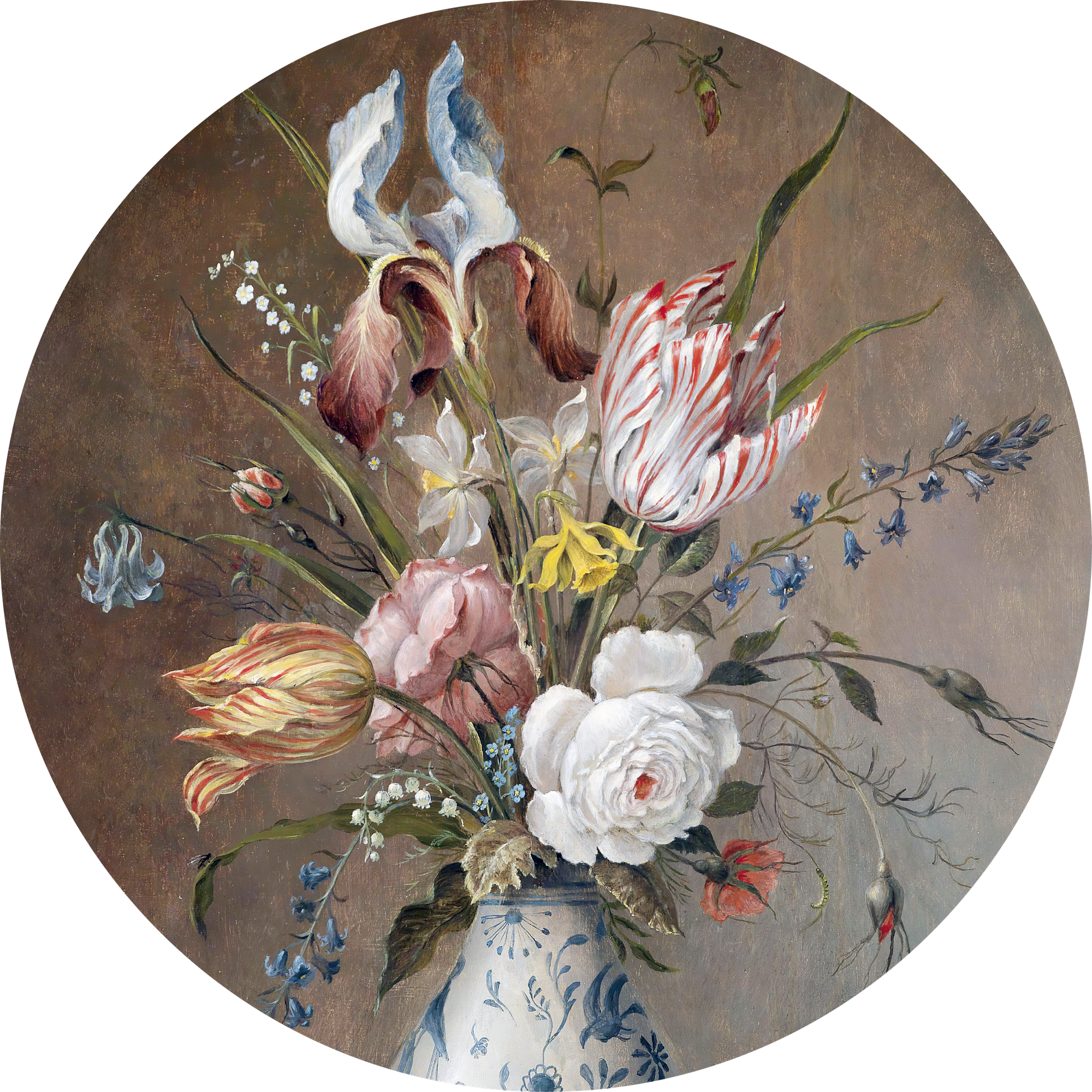Flowers in a Wan-Li Vase, rond kunstwerk op dibond van Wandkraft, Art facsimile