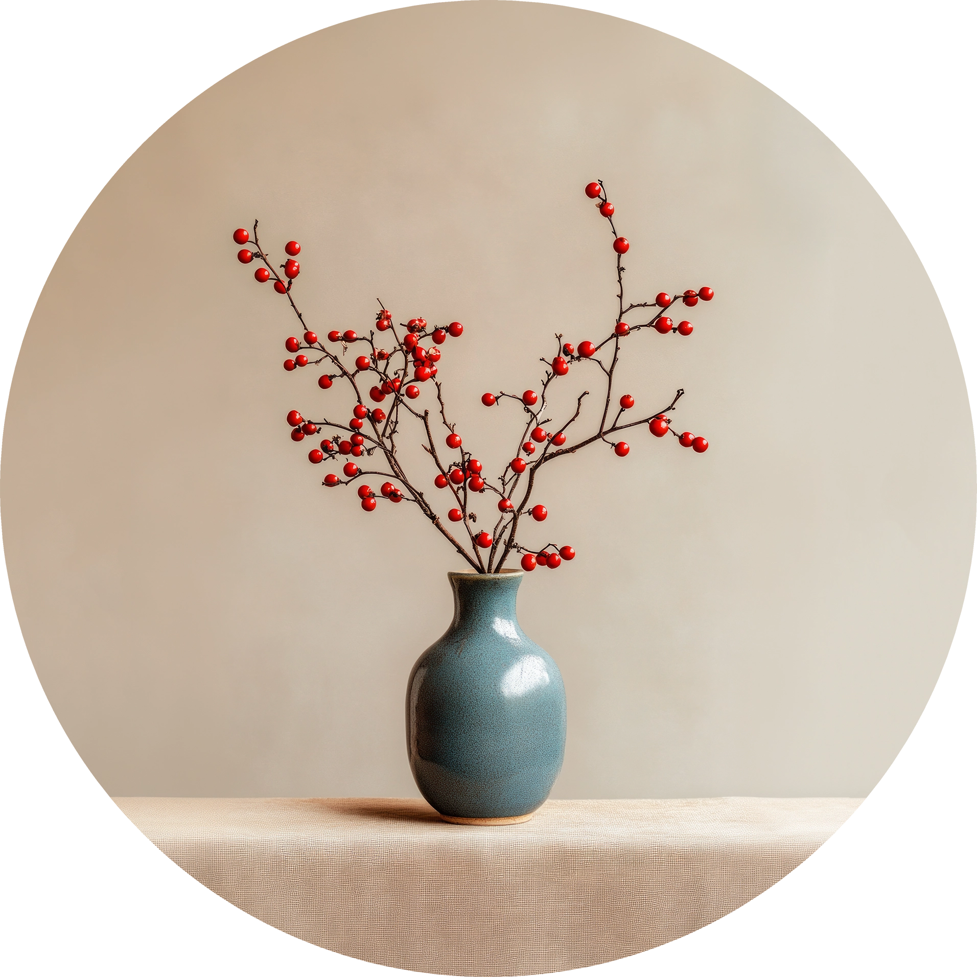 Red Berry Branches Walldecoration Wandkraft Ø30 cm